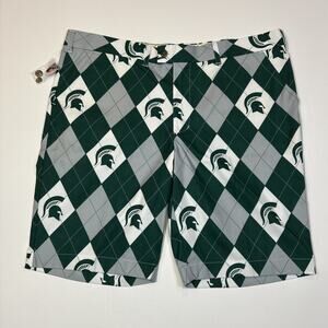 Loudmouth Michigan State Spartans Golf Shorts Men 42 NWT Green Argyle 11” Inseam